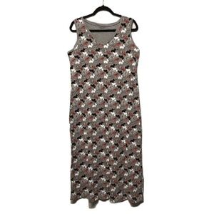 Avenue Womens Size 14/16 Gray Long Sleep Dress w/‎ Black White Scottie Dog Print